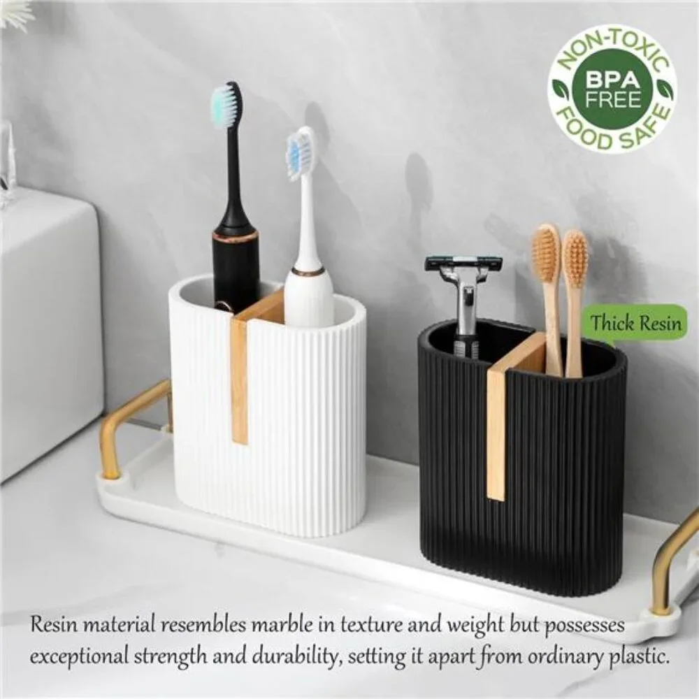 Matte White Toothbrush Holder Electric Toothbrush Organizer Bamboo Bathroom